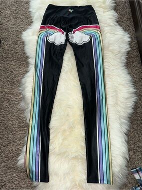 Goldsheep Leggings with Rainbow Stripes and Cloud Motif